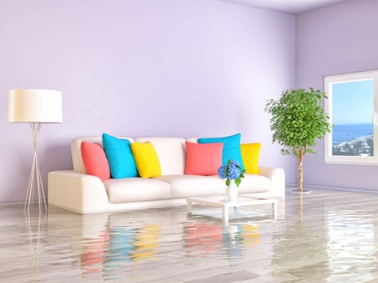 Flooded living room