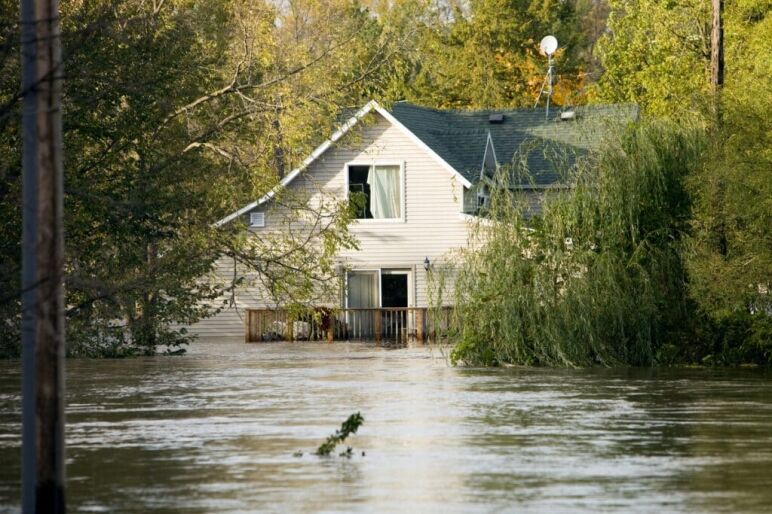 Flooded house, following a severe rainstorm